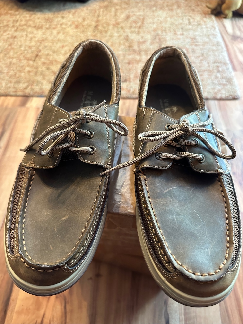 Margaritaville Men's Taupe Brown Leather Lace-Up Boat Shoes